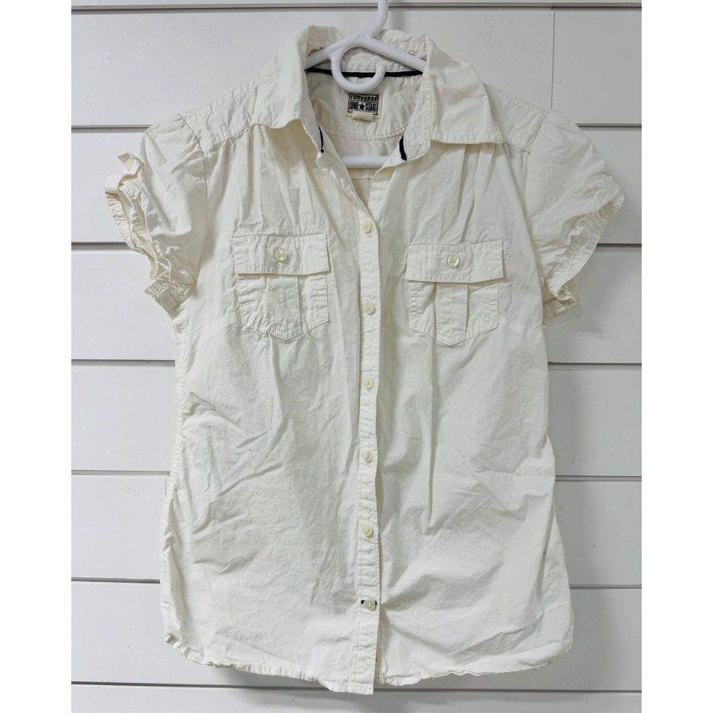 Converse One Star Youth Small White Short Sleeve Button Down Shirt Utility Top